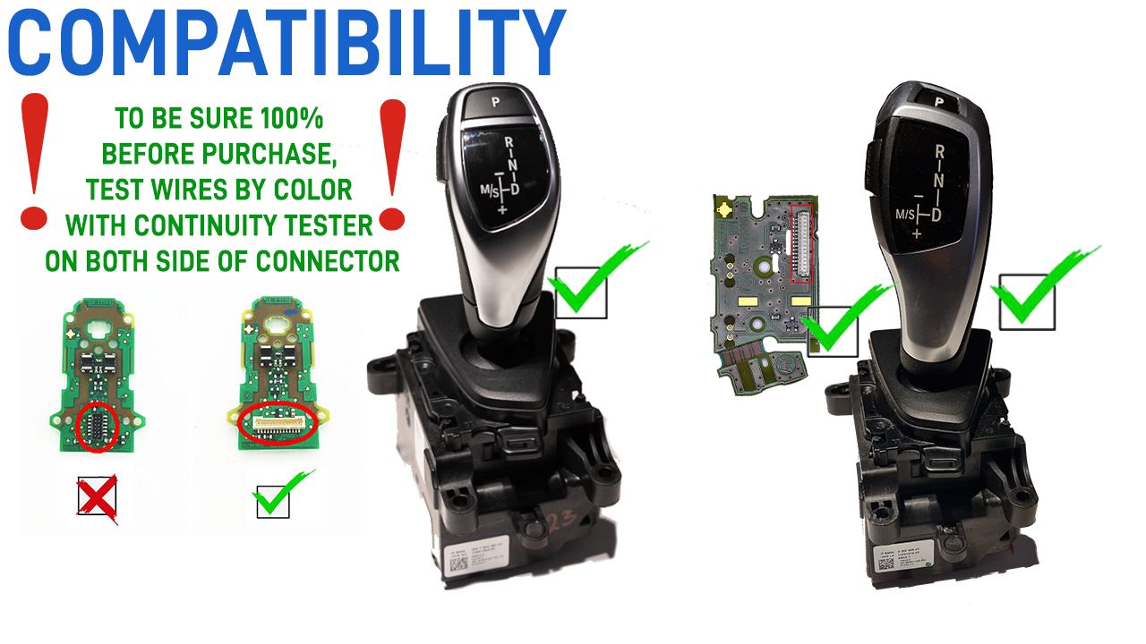 BMW F-Series electronic gear selector shown for harness compatibility