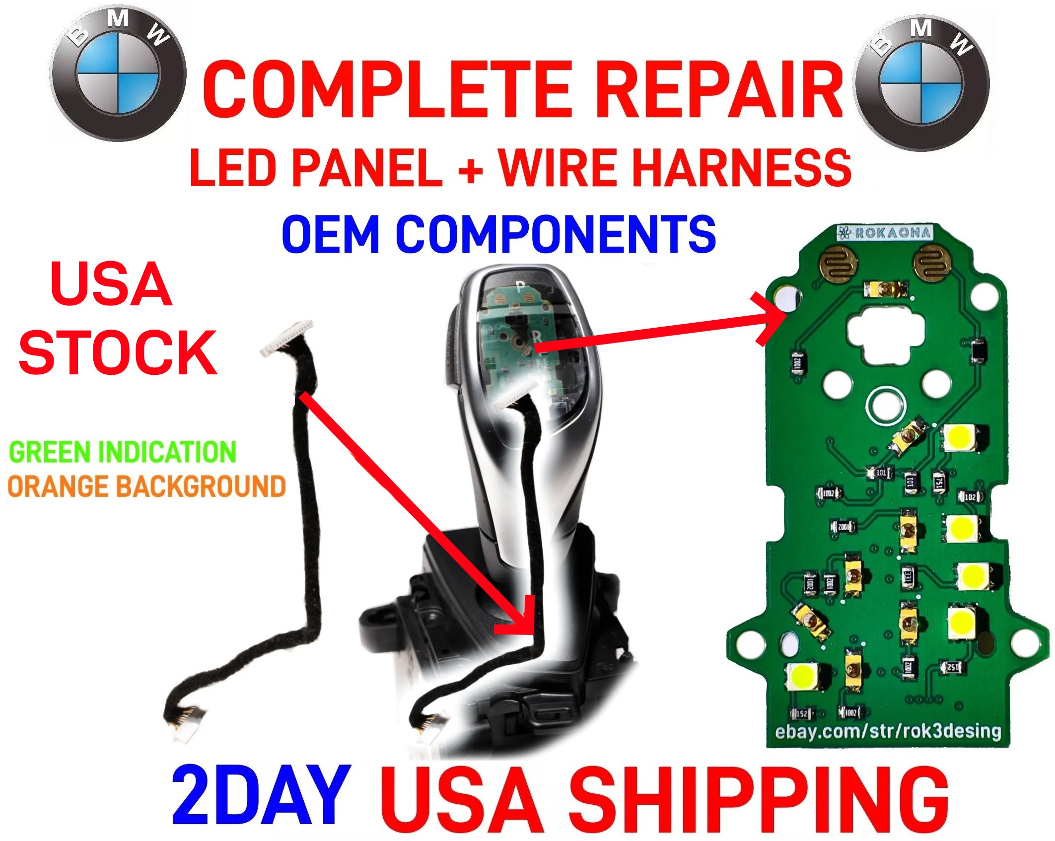 BMW Gear Shift Knob LED Panel with Wiring Harness MSport BMW Sport Error Code 802680