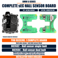 BMW G-Series complete sEC Hall sensor board, real top and bottom photographs of one PCB, both Hall sensors fitted. Console for reference only; fault codes 802692 and 802694.