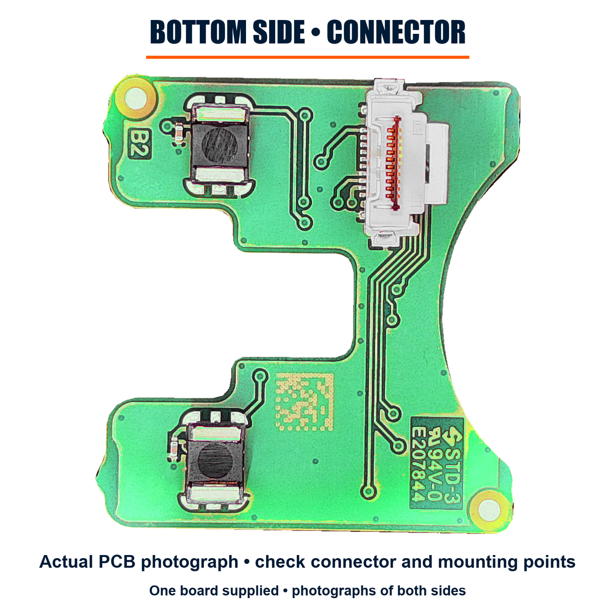 Actual bottom side photograph of BMW G-Series Hall sensor PCB showing the FFC connector and underside components. Match the original connector, layout and mounting points. One board supplied.