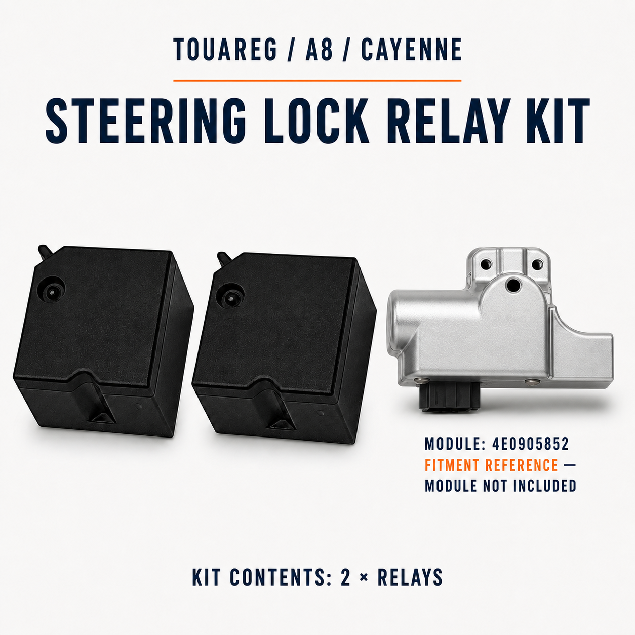 4E0905852 relay kit and silver steering-lock module reference; module not included